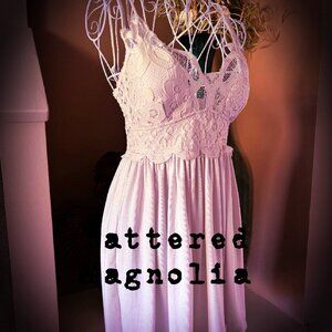 New Boho Crochet Lace Blush Flowing Cami Tunic Top Criss Cross Straps S-3X
